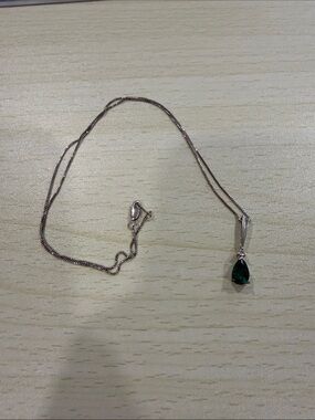 Teardrop Emerald Green Pendant Necklace on Silver Chain